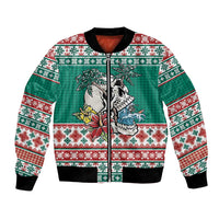 Hawaiian Skull Surfs Bomber Jacket Mele Kalikimaka Palaka Quilt Pattern - Polynesian Pride