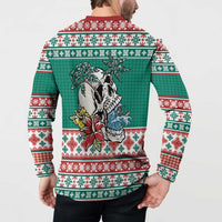 Hawaiian Skull Surfs Button Sweatshirt Mele Kalikimaka Palaka Quilt Pattern - Polynesian Pride