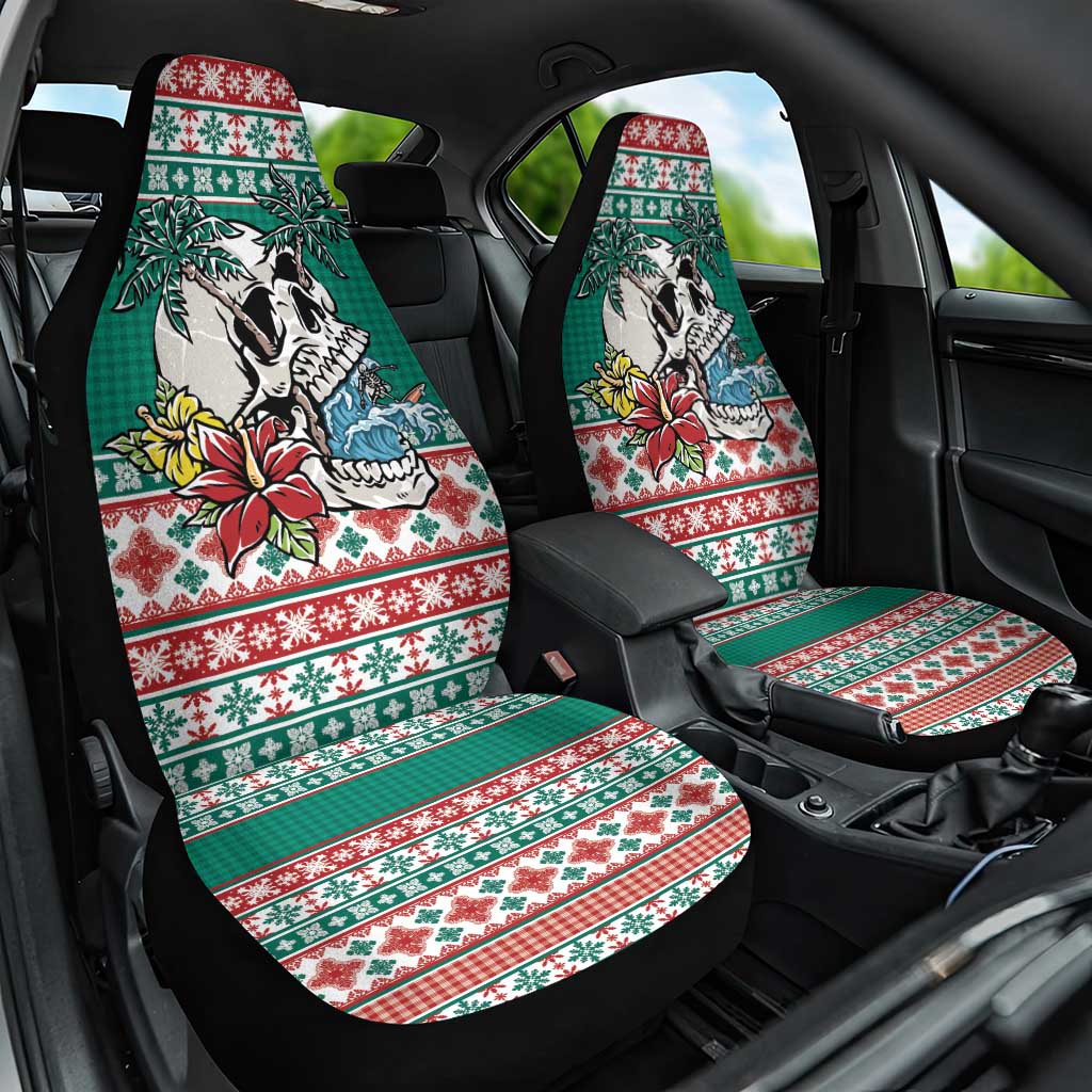 Hawaiian Skull Surfs Car Seat Cover Mele Kalikimaka Palaka Quilt Pattern - Polynesian Pride