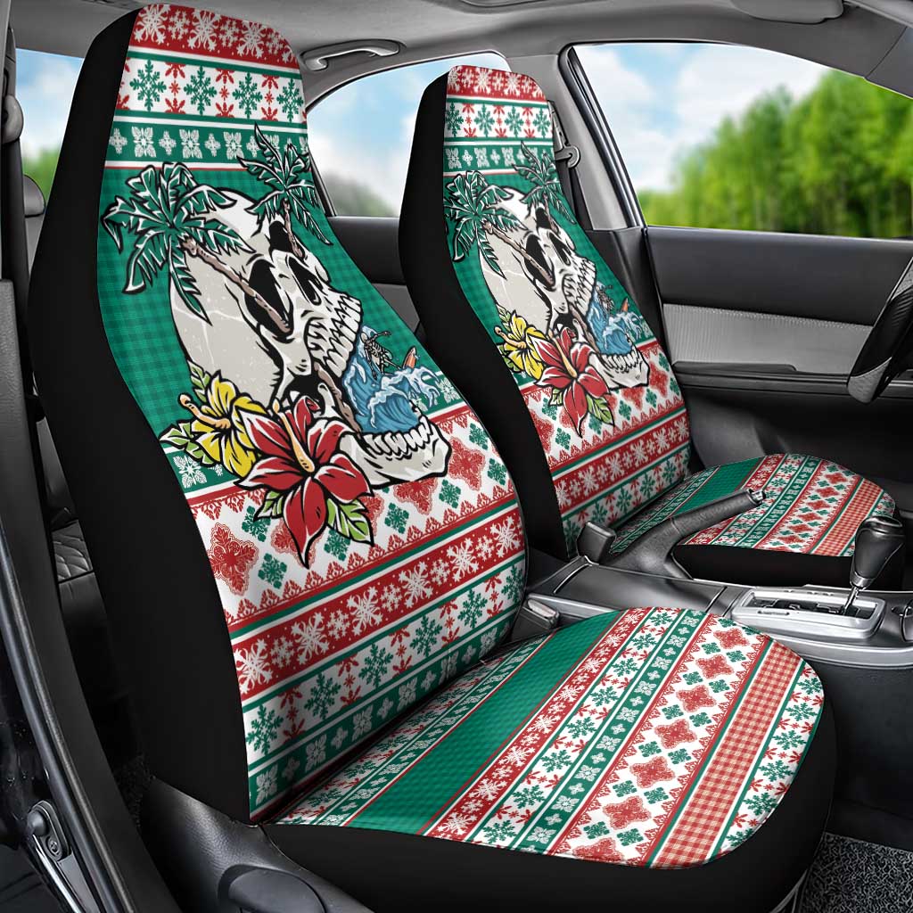 Hawaiian Skull Surfs Car Seat Cover Mele Kalikimaka Palaka Quilt Pattern - Polynesian Pride