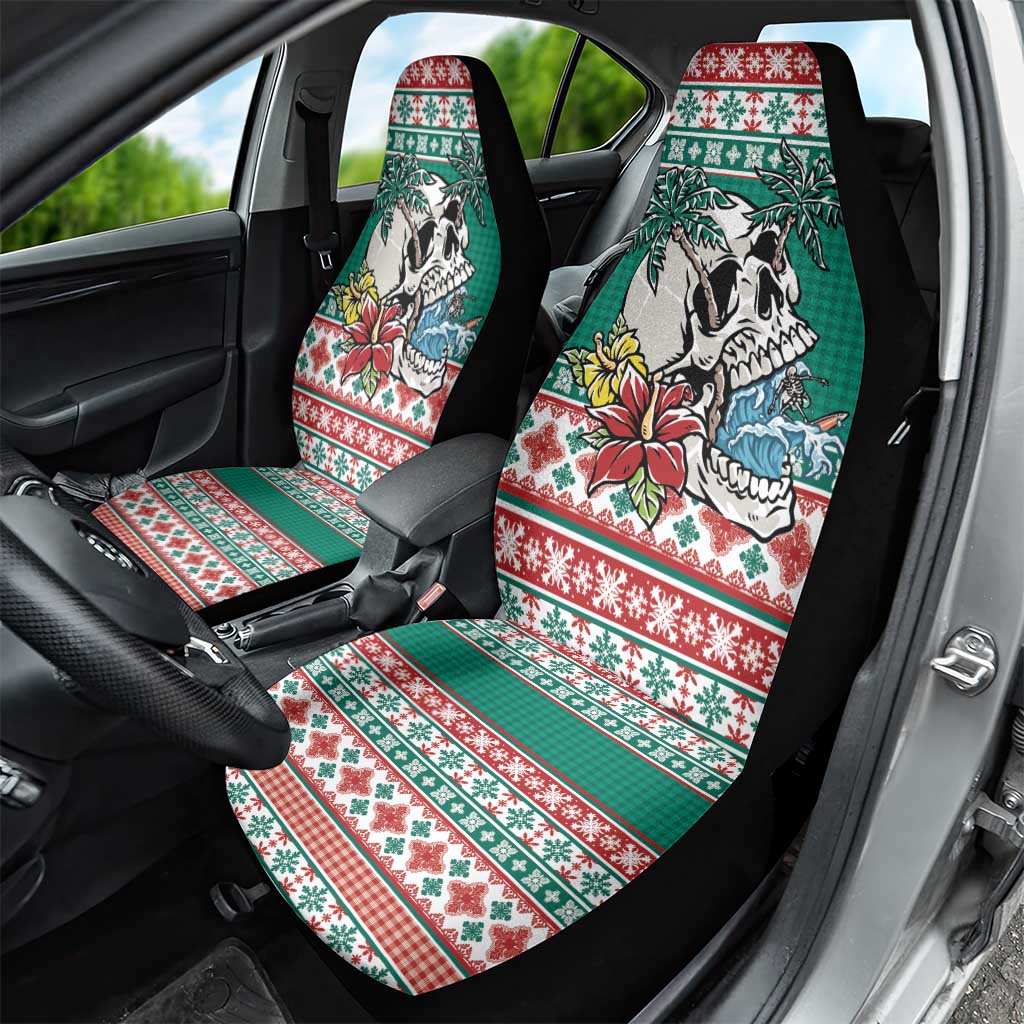 Hawaiian Skull Surfs Car Seat Cover Mele Kalikimaka Palaka Quilt Pattern - Polynesian Pride