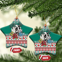 Hawaiian Skull Surfs Ceramic Ornament Mele Kalikimaka Palaka Quilt Pattern - Polynesian Pride