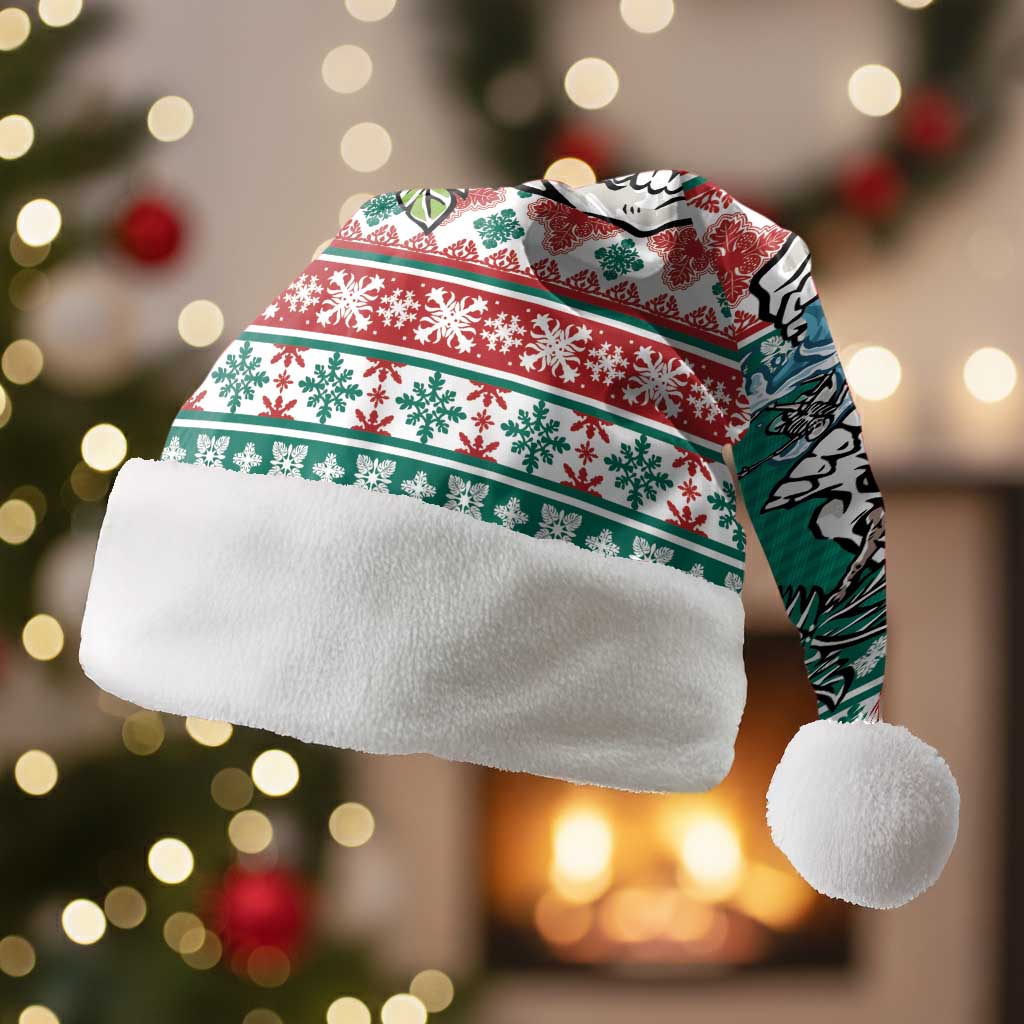Hawaiian Skull Surfs Christmas Santa Hat Mele Kalikimaka Palaka Quilt Pattern - Polynesian Pride
