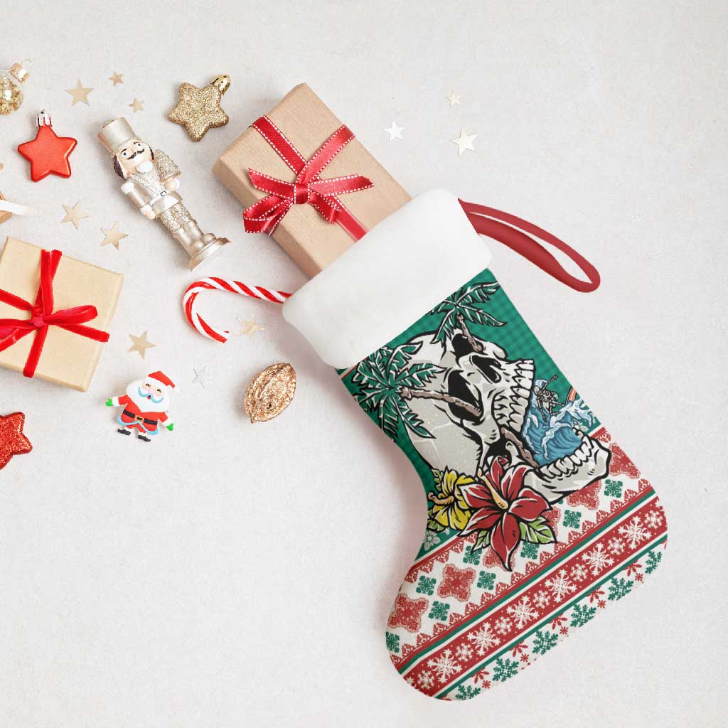 Hawaiian Skull Surfs Christmas Stocking Mele Kalikimaka Palaka Quilt Pattern - Polynesian Pride