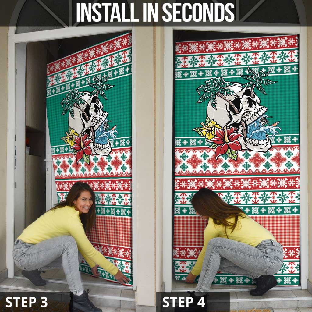 Hawaiian Skull Surfs Door Cover Mele Kalikimaka Palaka Quilt Pattern - Polynesian Pride