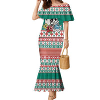 Hawaiian Skull Surfs Family Matching Mermaid Dress and Hawaiian Shirt Mele Kalikimaka Palaka Quilt Pattern - Polynesian Pride