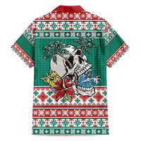 Hawaiian Skull Surfs Family Matching Off The Shoulder Long Sleeve Dress and Hawaiian Shirt Mele Kalikimaka Palaka Quilt Pattern - Polynesian Pride