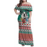 Hawaiian Skull Surfs Family Matching Off Shoulder Maxi Dress and Hawaiian Shirt Mele Kalikimaka Palaka Quilt Pattern - Polynesian Pride