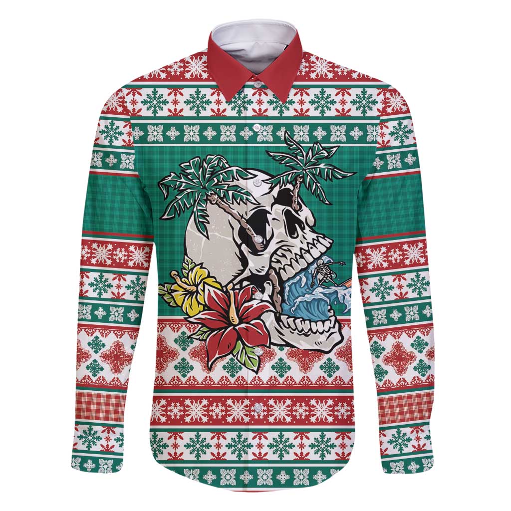 Hawaiian Skull Surfs Family Matching Summer Maxi Dress and Hawaiian Shirt Mele Kalikimaka Palaka Quilt Pattern - Polynesian Pride