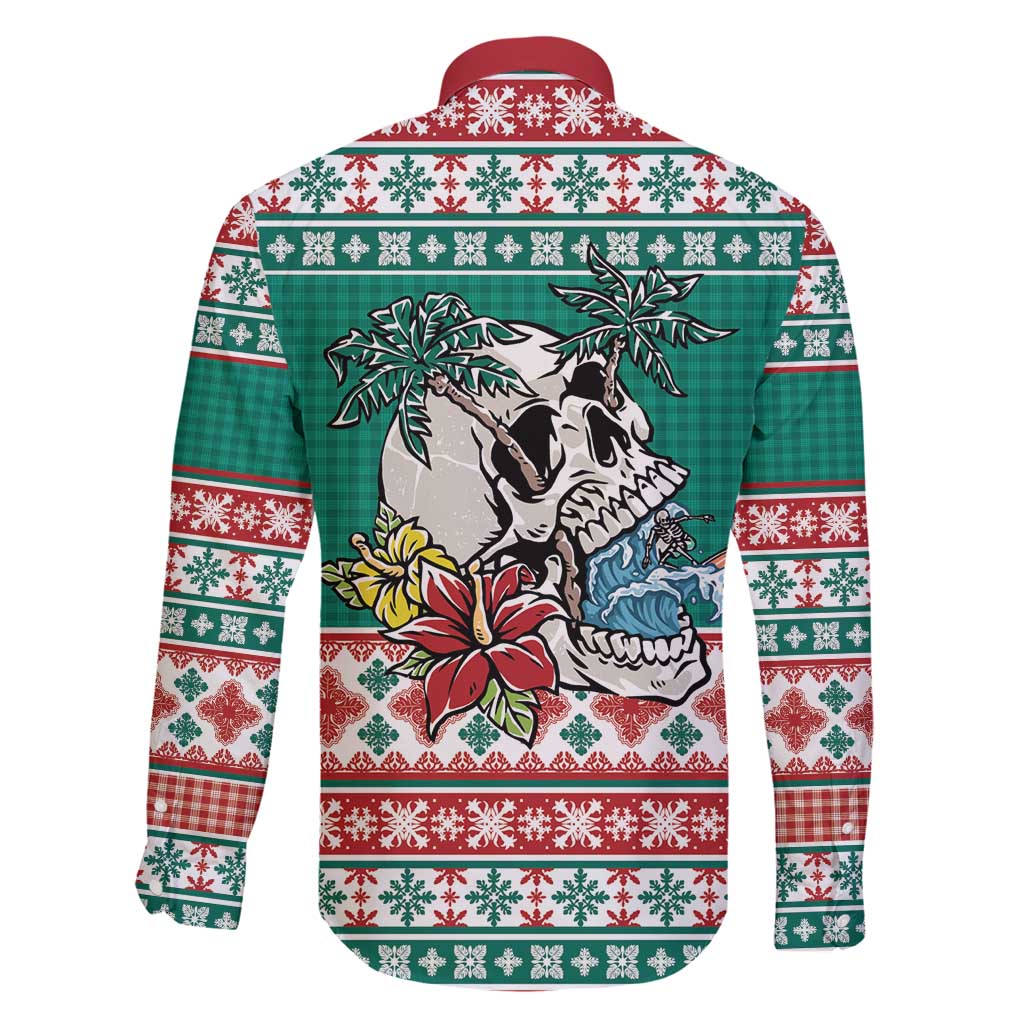 Hawaiian Skull Surfs Family Matching Summer Maxi Dress and Hawaiian Shirt Mele Kalikimaka Palaka Quilt Pattern - Polynesian Pride