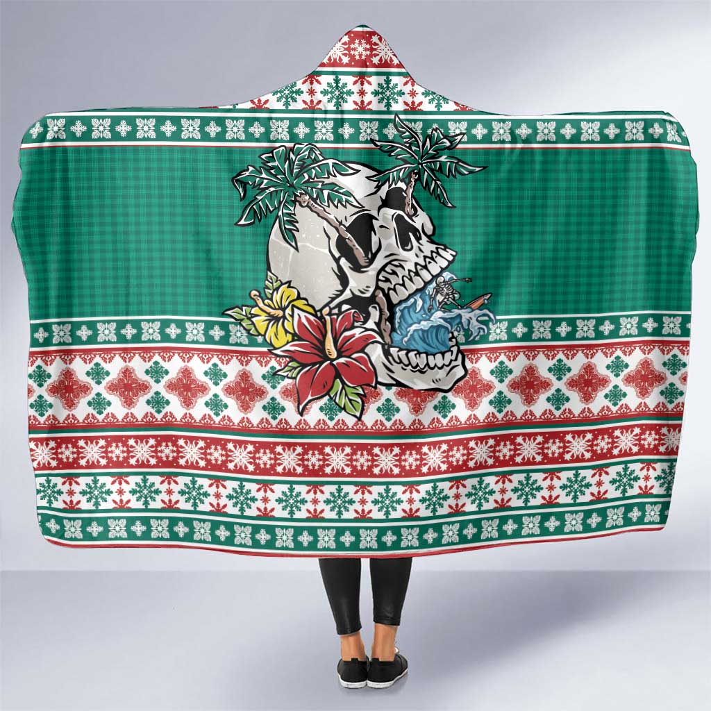 Hawaiian Skull Surfs Hooded Blanket Mele Kalikimaka Palaka Quilt Pattern - Polynesian Pride