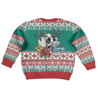 Hawaiian Skull Surfs Kid Ugly Christmas Sweater Mele Kalikimaka Palaka Quilt Pattern - Polynesian Pride