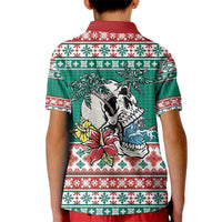 Hawaiian Skull Surfs Kid Polo Shirt Mele Kalikimaka Palaka Quilt Pattern - Polynesian Pride