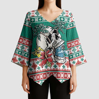 Hawaiian Skull Surfs Kimono Sleeve Blouse Mele Kalikimaka Palaka Quilt Pattern - Polynesian Pride