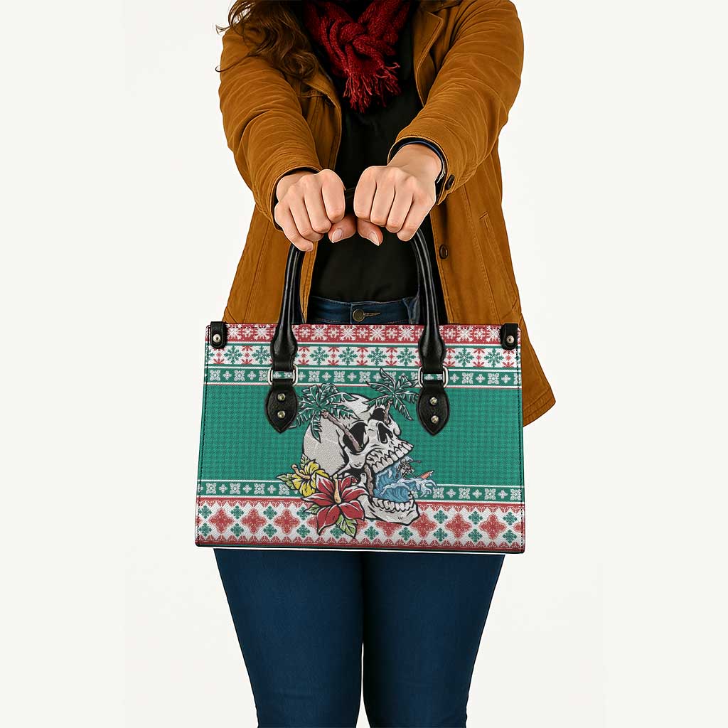 Hawaiian Skull Surfs Leather Bag Mele Kalikimaka Palaka Quilt Pattern - Polynesian Pride