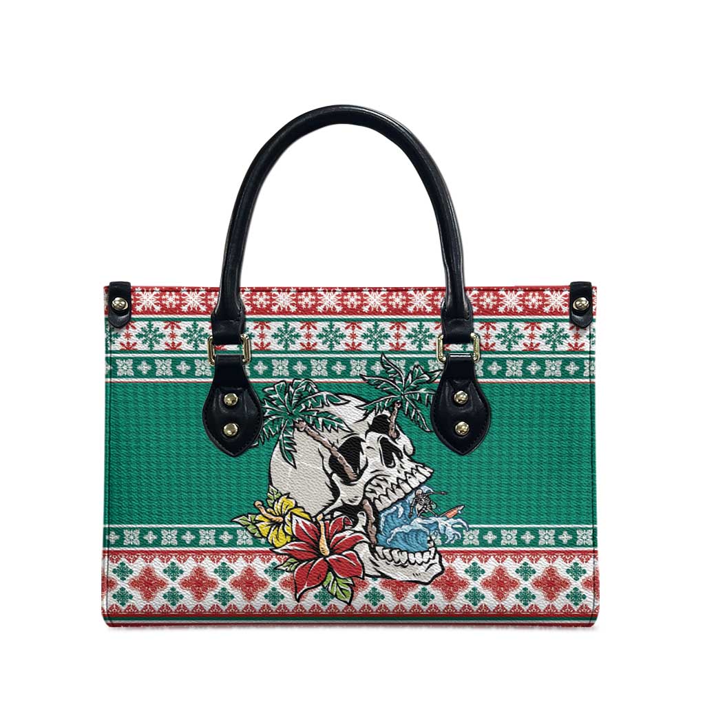 Hawaiian Skull Surfs Leather Bag Mele Kalikimaka Palaka Quilt Pattern - Polynesian Pride