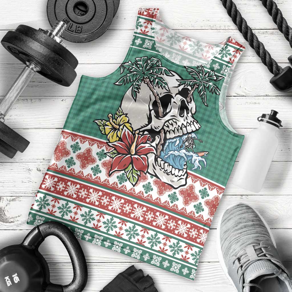 Hawaiian Skull Surfs Men Tank Top Mele Kalikimaka Palaka Quilt Pattern - Polynesian Pride