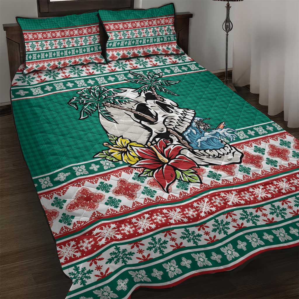 Hawaiian Skull Surfs Quilt Bed Set Mele Kalikimaka Palaka Quilt Pattern - Polynesian Pride