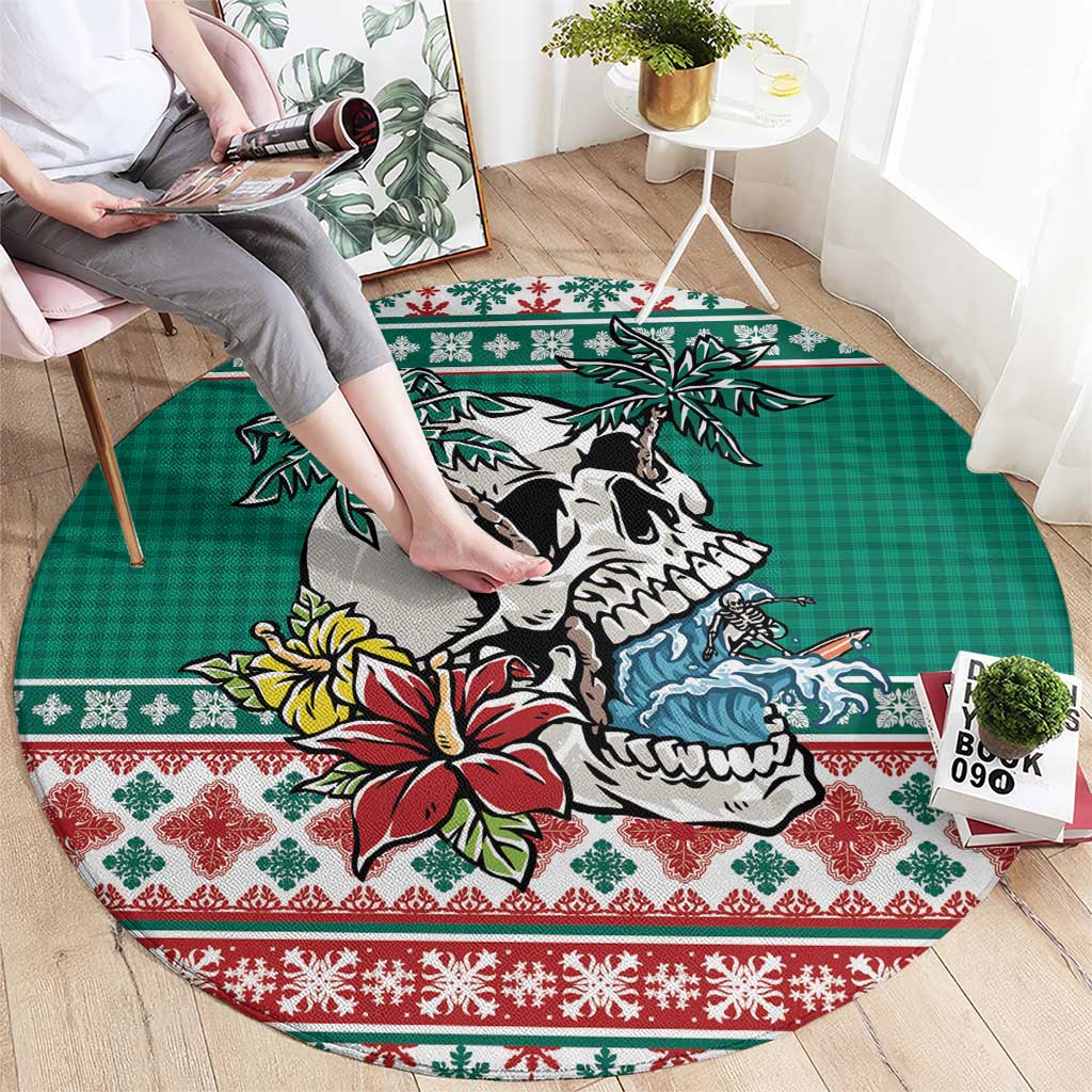 Hawaiian Skull Surfs Round Carpet Mele Kalikimaka Palaka Quilt Pattern - Polynesian Pride