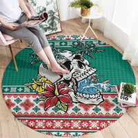 Hawaiian Skull Surfs Round Carpet Mele Kalikimaka Palaka Quilt Pattern - Polynesian Pride
