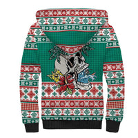 Hawaiian Skull Surfs Sherpa Hoodie Mele Kalikimaka Palaka Quilt Pattern - Polynesian Pride