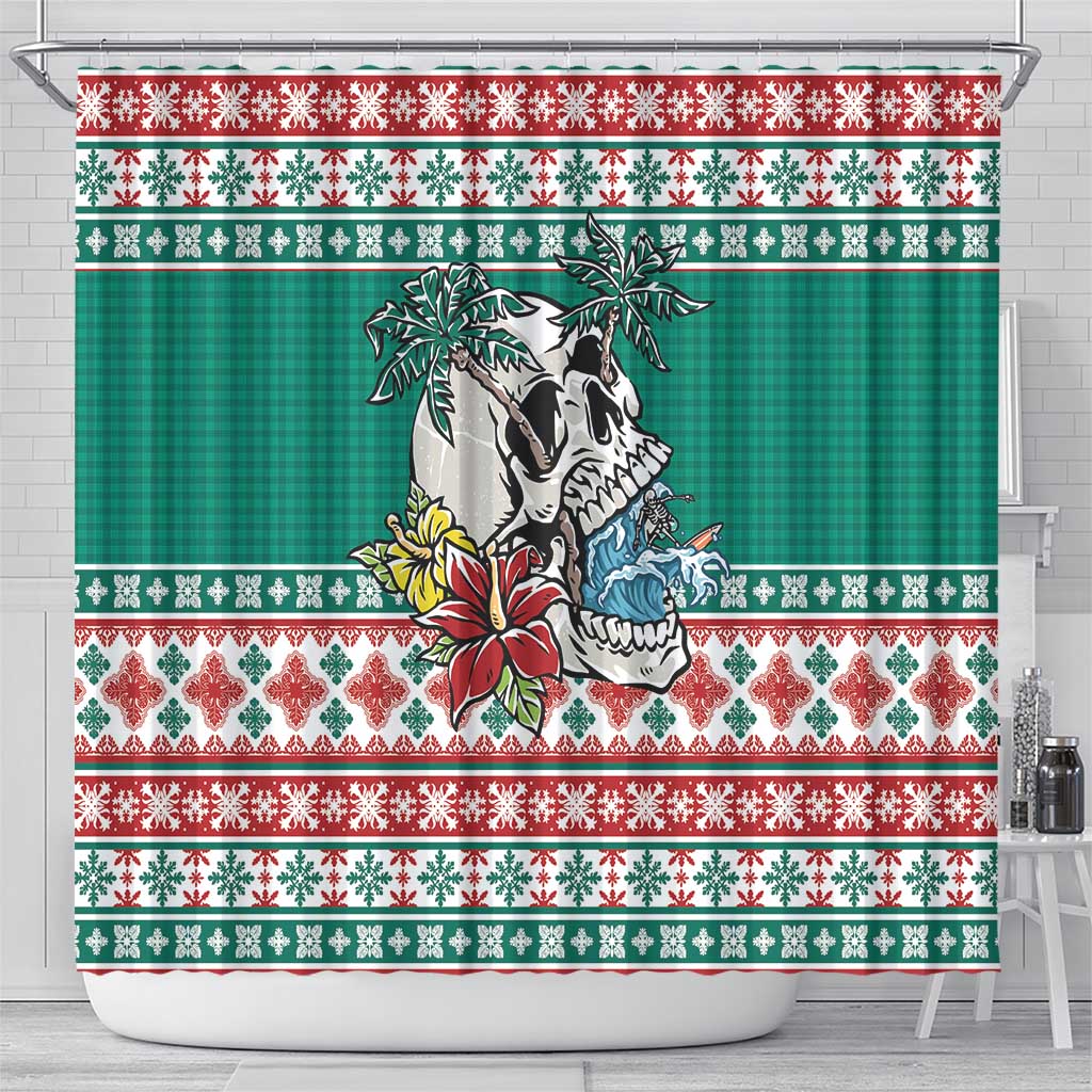 Hawaiian Skull Surfs Shower Curtain Mele Kalikimaka Palaka Quilt Pattern - Polynesian Pride