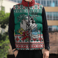 Hawaiian Skull Surfs Sleeveless Puffer Jacket Mele Kalikimaka Palaka Quilt Pattern - Polynesian Pride