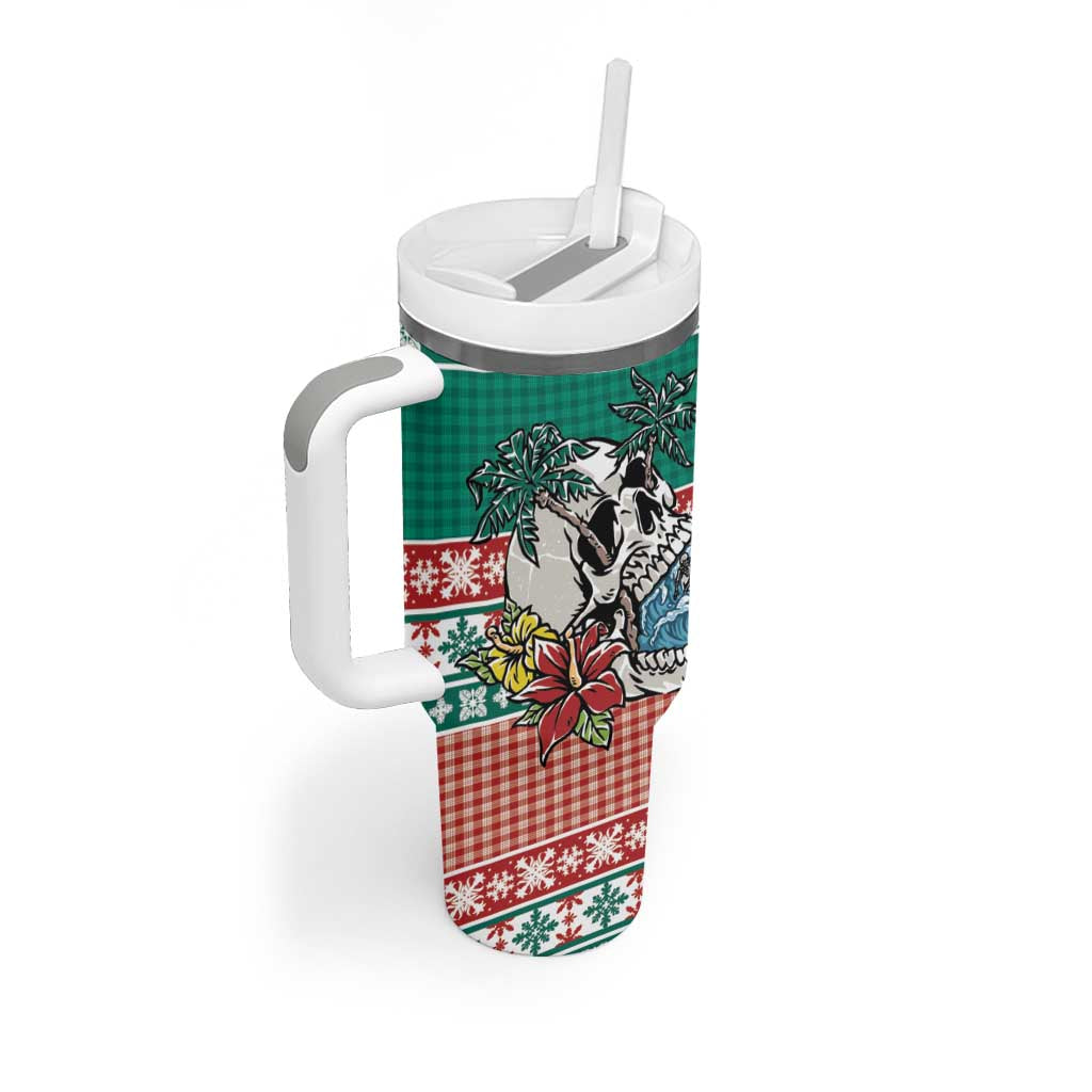 Hawaiian Skull Surfs Tumbler With Handle Mele Kalikimaka Palaka Quilt Pattern - Polynesian Pride