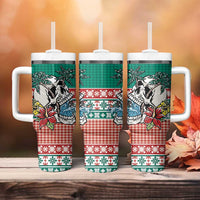 Hawaiian Skull Surfs Tumbler With Handle Mele Kalikimaka Palaka Quilt Pattern - Polynesian Pride