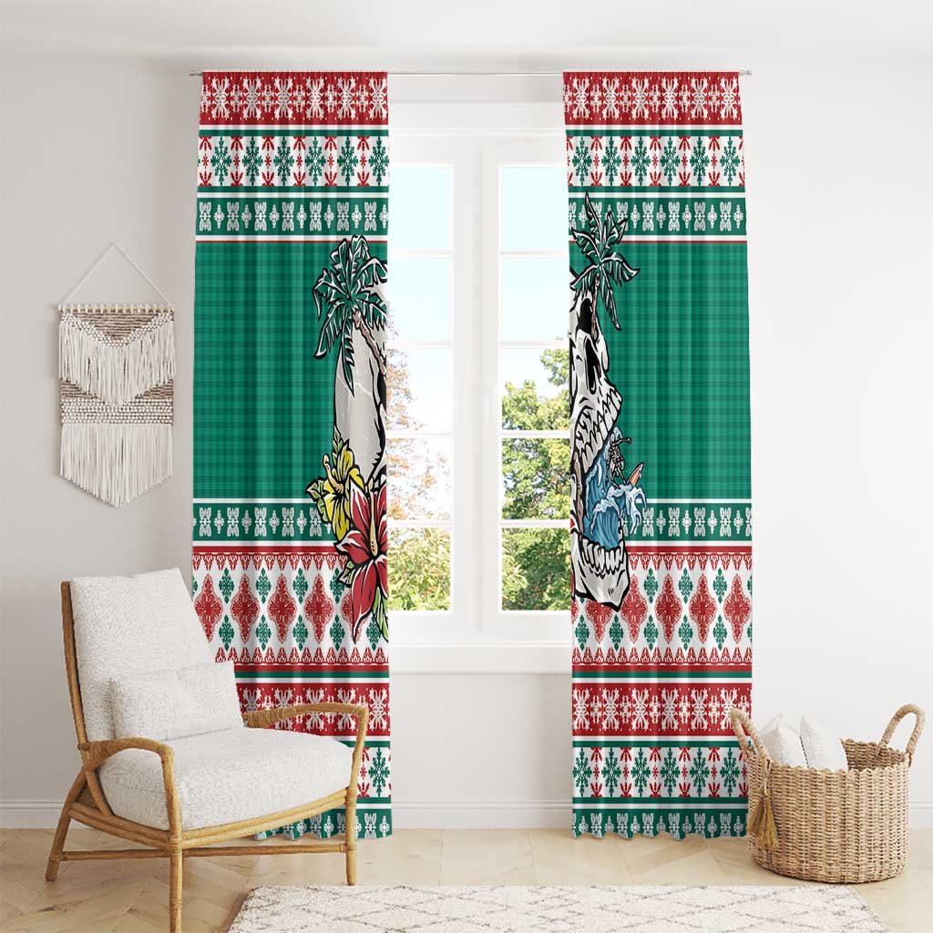 Hawaiian Skull Surfs Window Curtain Mele Kalikimaka Palaka Quilt Pattern - Polynesian Pride