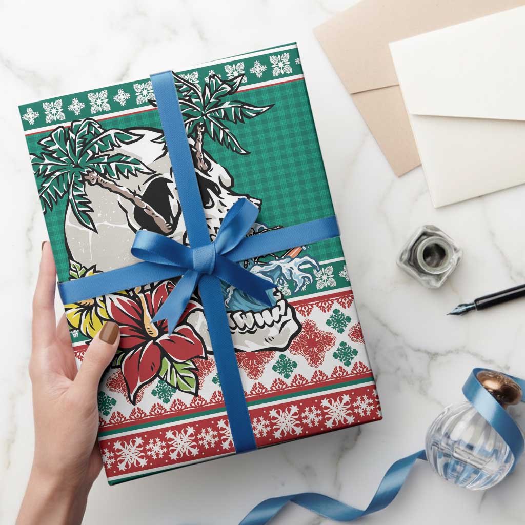 Hawaiian Skull Surfs Wrapping Paper Mele Kalikimaka Palaka Quilt Pattern - Polynesian Pride