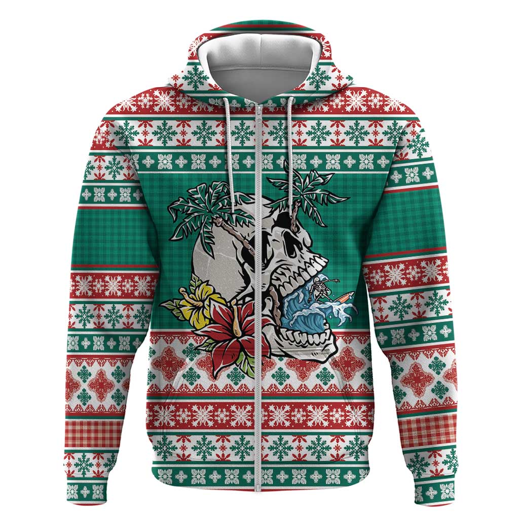 Hawaiian Skull Surfs Zip Hoodie Mele Kalikimaka Palaka Quilt Pattern - Polynesian Pride
