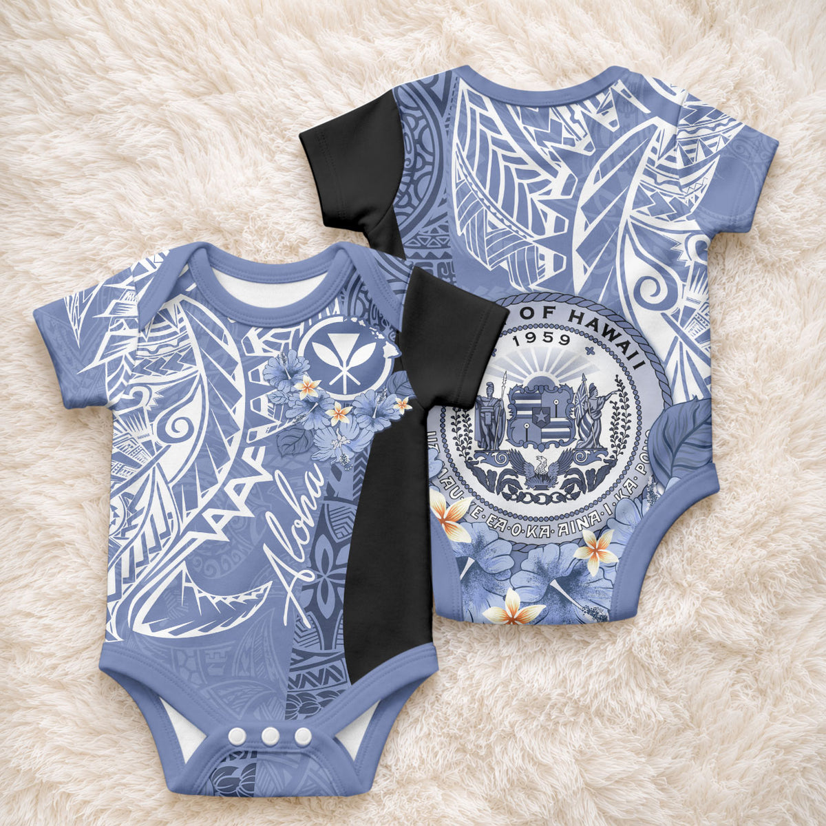 Aloha Vintage Hawaii Tribal Baby Onesie Blue Style LT9 - Polynesian Pride