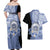 Aloha Vintage Hawaii Tribal Couples Matching Off Shoulder Maxi Dress and Hawaiian Shirt Blue Style LT9 - Polynesian Pride