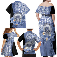 Aloha Vintage Hawaii Tribal Family Matching Off Shoulder Maxi Dress and Hawaiian Shirt Blue Style LT9 - Polynesian Pride