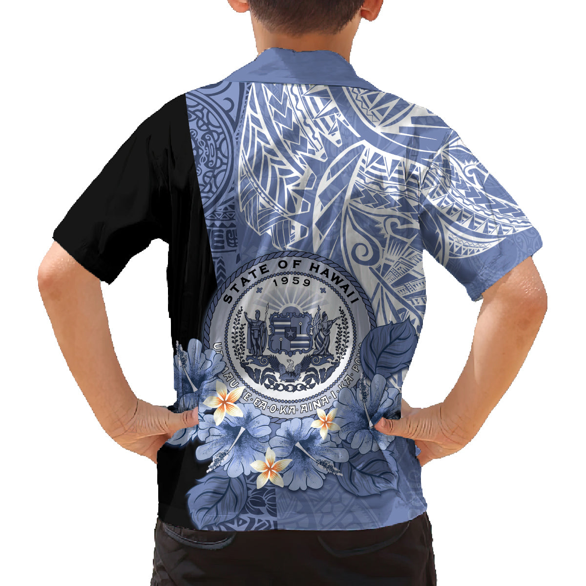 Aloha Vintage Hawaii Tribal Family Matching Tank Maxi Dress and Hawaiian Shirt Blue Style LT9 - Polynesian Pride