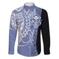 Aloha Vintage Hawaii Tribal Family Matching Tank Maxi Dress and Hawaiian Shirt Blue Style LT9 Dad's Shirt - Long Sleeve Blue - Polynesian Pride