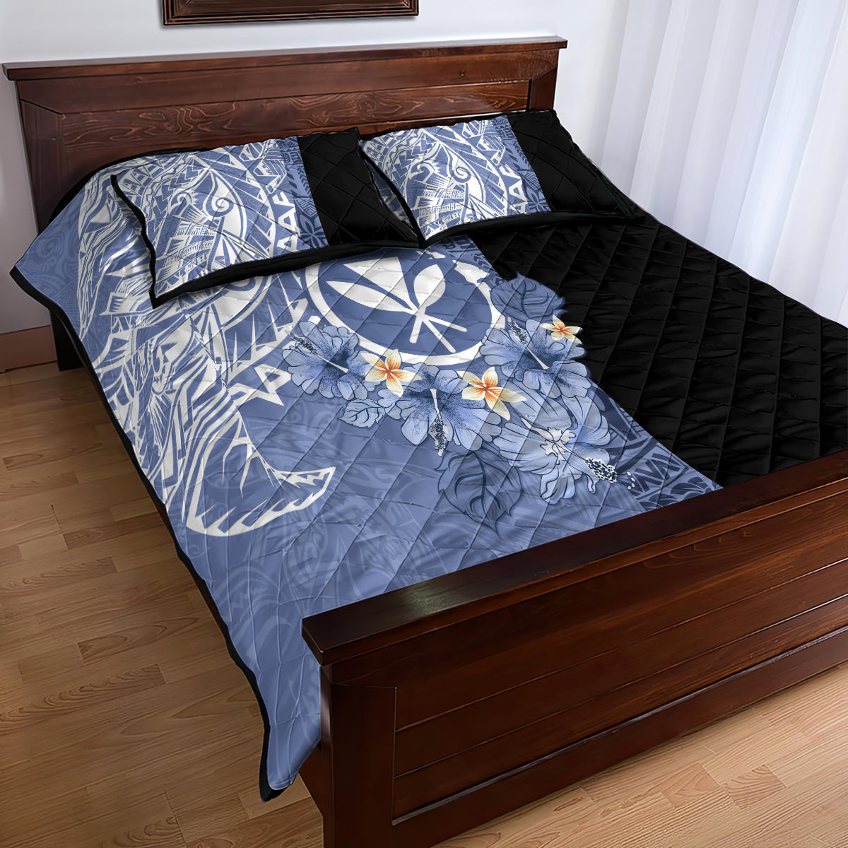 Aloha Vintage Hawaii Tribal Quilt Bed Set Blue Style LT9 - Polynesian Pride