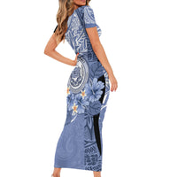 Aloha Vintage Hawaii Tribal Short Sleeve Bodycon Dress Blue Style LT9 - Polynesian Pride