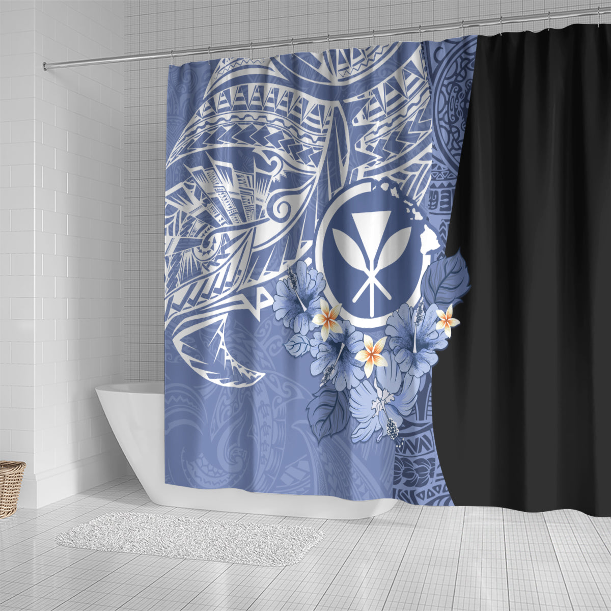 Aloha Vintage Hawaii Tribal Shower Curtain Blue Style LT9 - Polynesian Pride