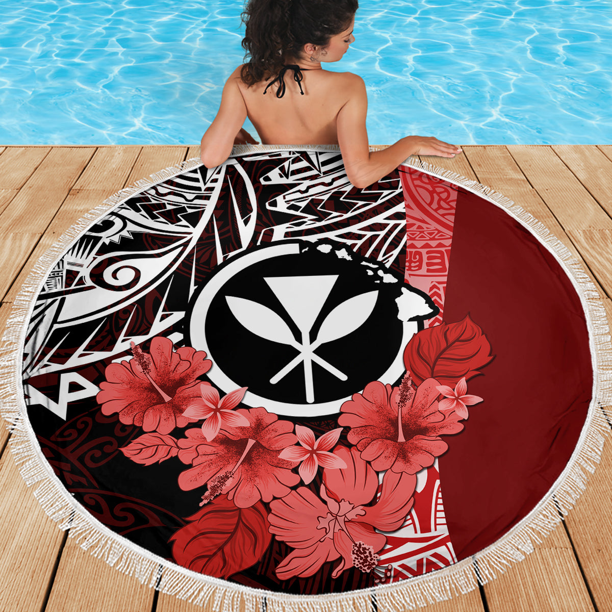 Aloha Vintage Hawaii Tribal Beach Blanket Red Style LT9 - Polynesian Pride