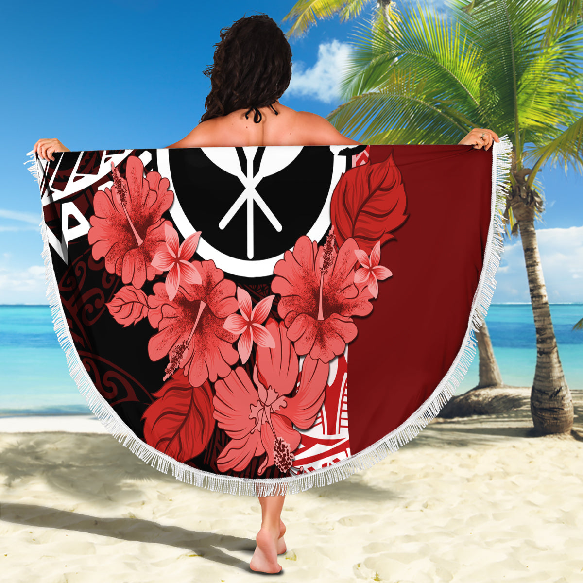 Aloha Vintage Hawaii Tribal Beach Blanket Red Style LT9 - Polynesian Pride