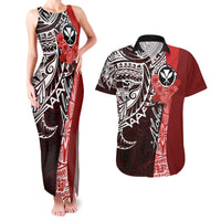 Aloha Vintage Hawaii Tribal Couples Matching Tank Maxi Dress and Hawaiian Shirt Red Style LT9 Red - Polynesian Pride