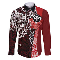 Aloha Vintage Hawaii Tribal Family Matching Mermaid Dress and Hawaiian Shirt Red Style LT9 Dad's Shirt - Long Sleeve Red - Polynesian Pride