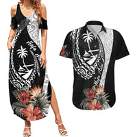 Hafa Adai Guam Couples Matching Summer Maxi Dress and Hawaiian Shirt Tropical Flowers with Polynesian Pattern LT9 Black - Polynesian Pride