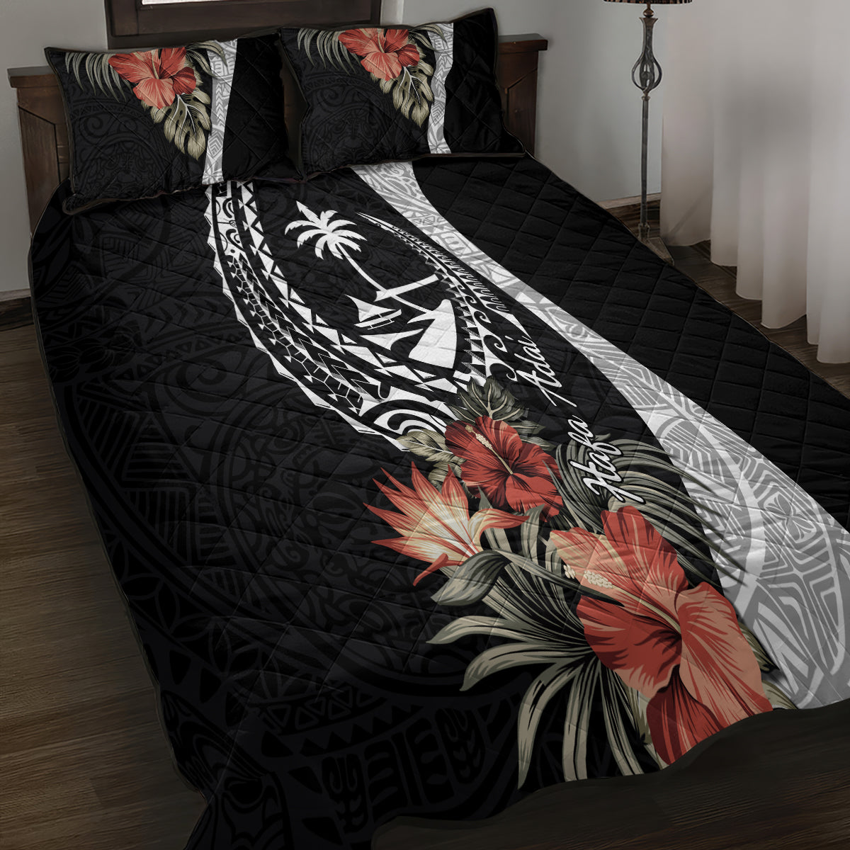 Hafa Adai Guam Quilt Bed Set Tropical Flowers with Polynesian Pattern LT9 - Polynesian Pride