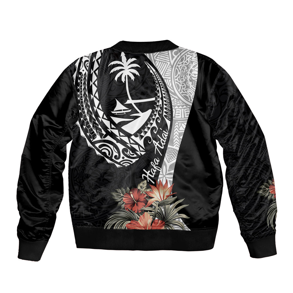 Hafa Adai Guam Sleeve Zip Bomber Jacket Tropical Flowers with Polynesian Pattern LT9 - Polynesian Pride