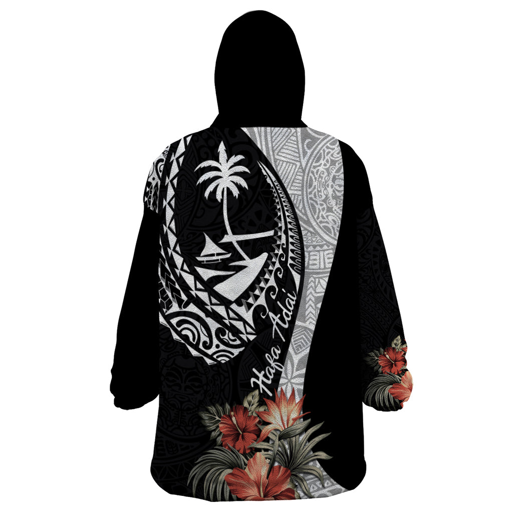 Hafa Adai Guam Wearable Blanket Hoodie Tropical Flowers with Polynesian Pattern LT9 - Polynesian Pride