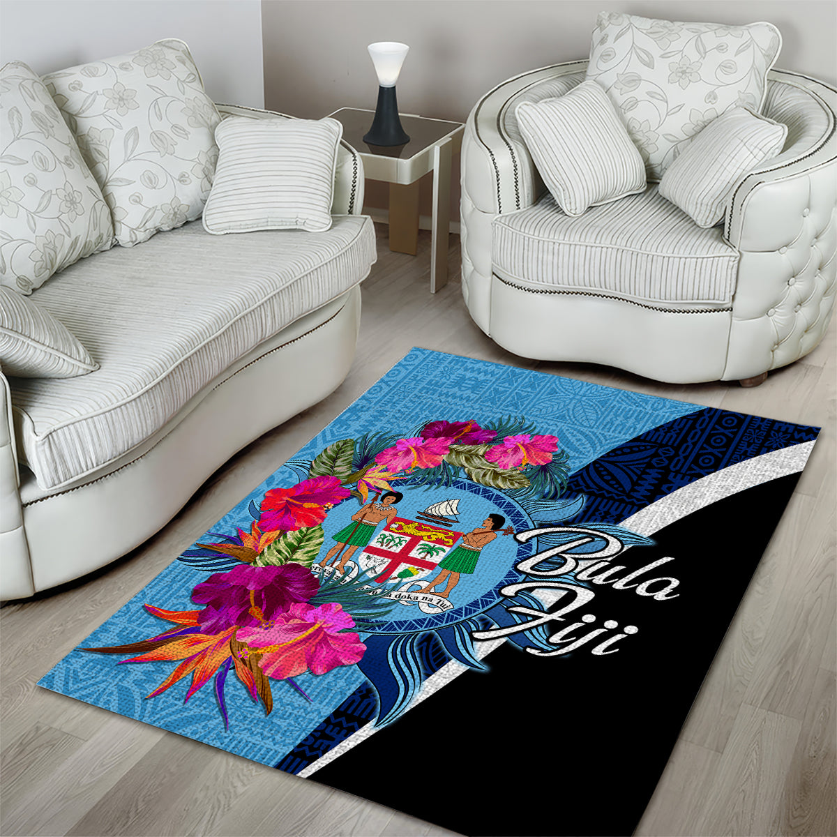 Bula Fiji Vintage Fijian Masi Pattern Area Rug Blue Unique LT9 - Polynesian Pride