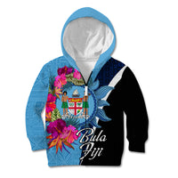 Bula Fiji Vintage Fijian Masi Pattern Kid Hoodie Blue Unique LT9 Zip Hoodie Blue - Polynesian Pride